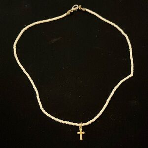 Pearl-like Gold Cross Chocker Necklace